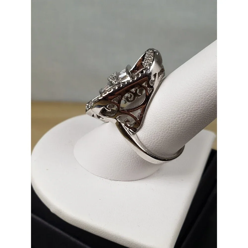 Unique Bow Infinity Baguette Cut CZ 925 Silver Cluster Cocktail Ring Size 9.25
